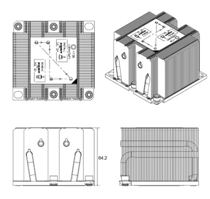 Square 205W TDP Copper CPU Cooler Four Pipes for 2U Passive Solution